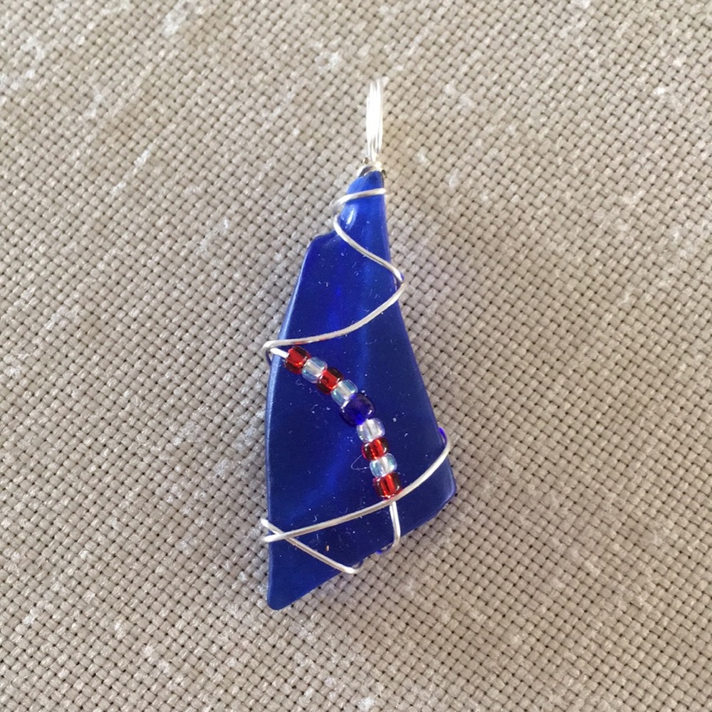 Hand Crafted Vintage Glass Pendant Royal Blue Boho